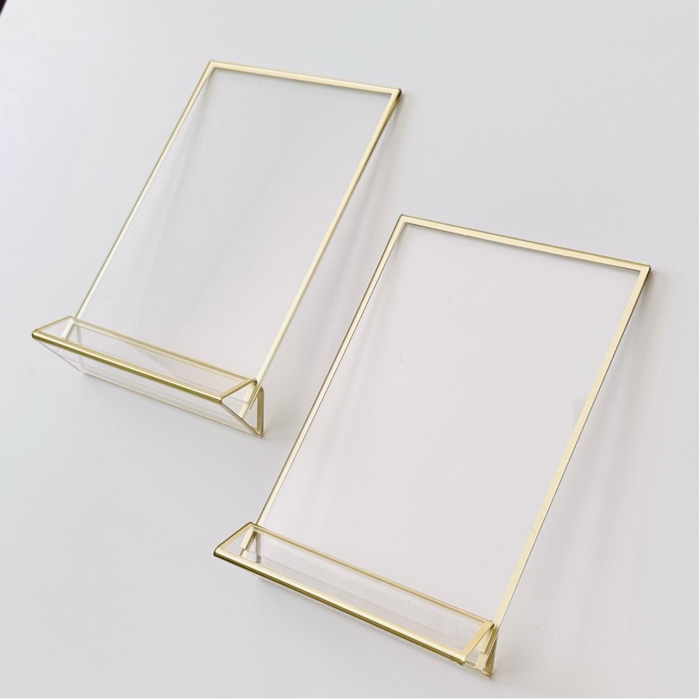 Clear Acrylic 5"x7" Sign Holder Photo Frame Set w/ Gold Trim Party Wedding Decor